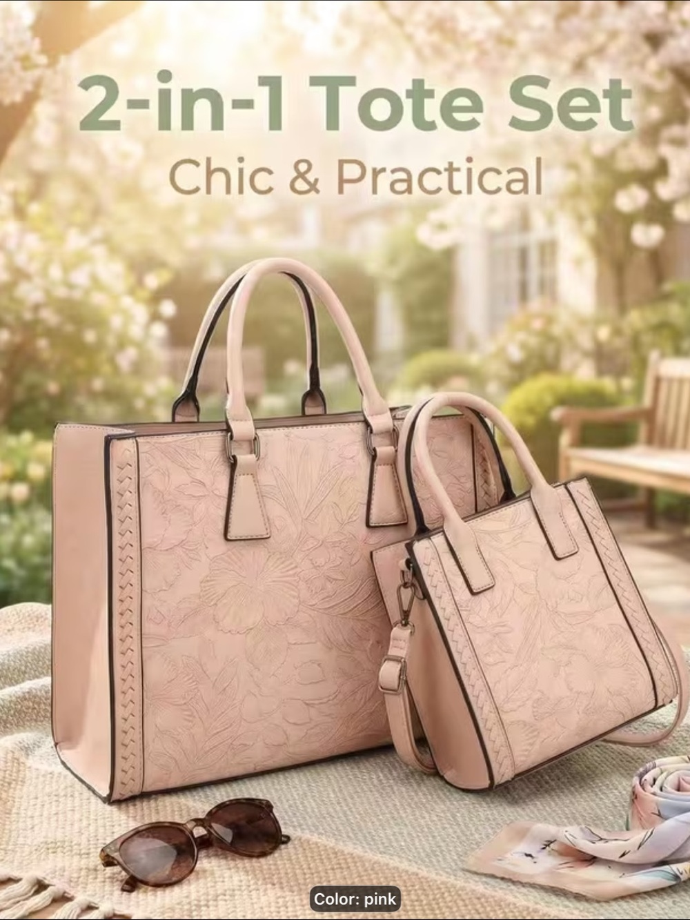 2-in-1 Pink Tote Set – Chic Convertible Handbag Duo